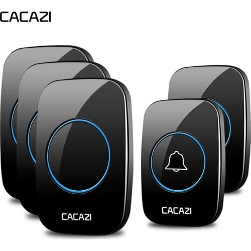 CACAZI Wireless Doorbell Waterproof led light 2 Battery Buttons 3 Receivers 60 chimes Home wireless Smart door bell US EU Plug
