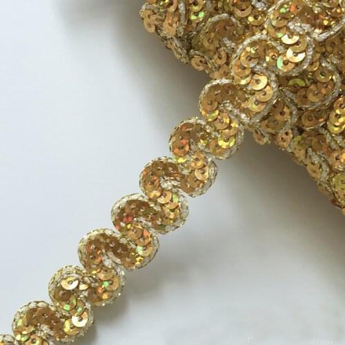 Sequin Ribbon Lace Trim Laser Gold Sequins Sewing Fabric For Dress Clothes Headdress Bridal Wedding DIY Accessories Packaging
