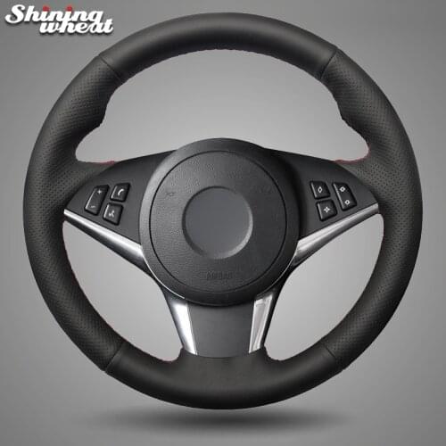 Shining wheat Black Leather Car Steering Wheel Cover for BMW E60 530d 545i 550i 630i 645Ci E61 Touring 2005-2009 E63 E64