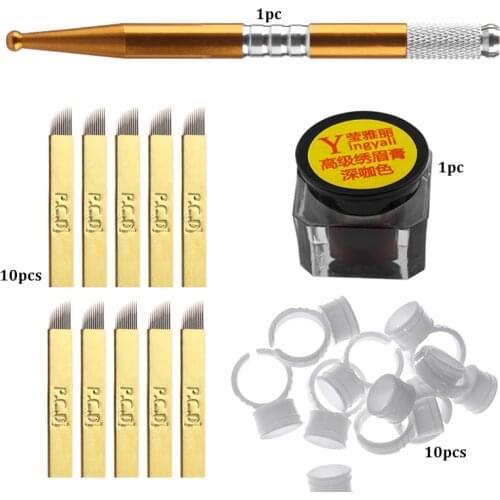 Fast Delivery Eyebrow Tattoo Microblading Needle Blade Pen Pigment Practice Tattoo Pigment Rings Permanent Makeup Tattoo Pen Set