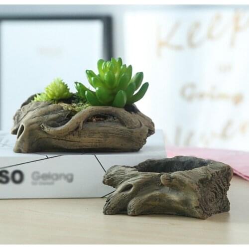 Retro Imitation Stump Tree Root Wood Flower Pot Succulent Micro Landscape Plant Cement Flower Pot