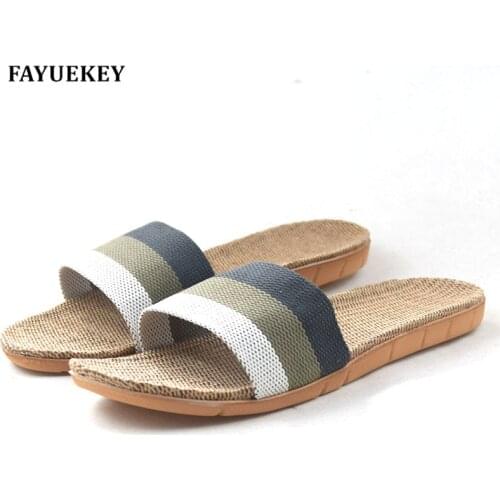 FAYUEKEY 2018 New Fashion Summer Home Linen Non-slip Breathable Slippers Men Indoor\Floor Outdoor Beach Boys Flat Slides Shoes