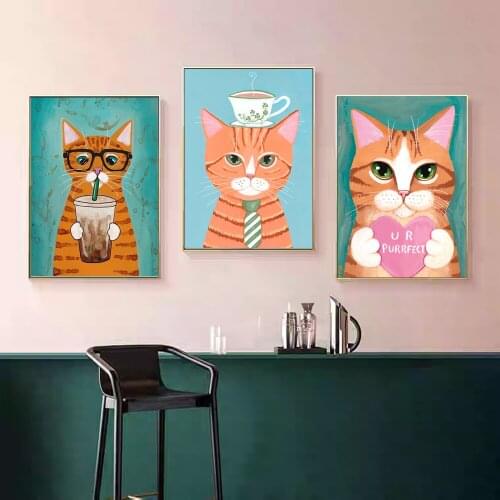 Animal Alpaca Cat Picture wall art Canvas painting poster Wall art pictures Prints Wall decor painting Poster for living room