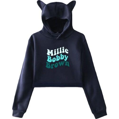 Millie Bobby Brown cat ears hoodie womens long-sleeved hooded sweatshirt hot-selling casual all-match hoodie tops