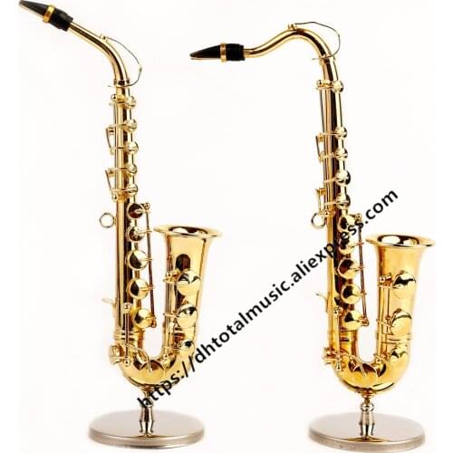 Dh Mini Saxophone With Metal Stand Miniature Musical Instruments Collection Decorative Ornaments High Quality Gifts