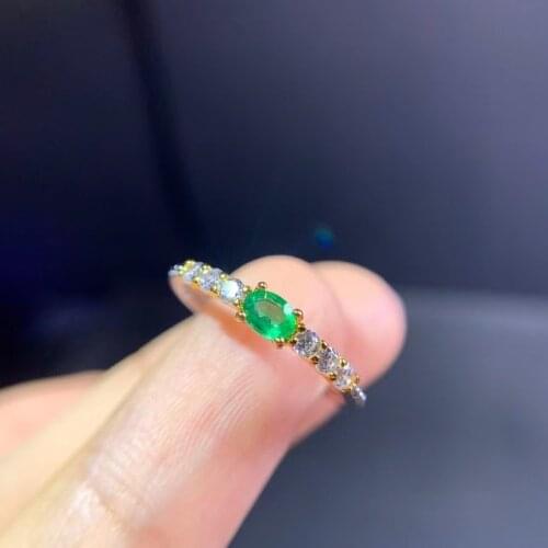 Fashion delicate cute Slender Natural green emerald gem Ring S925 Silver Natural Gemstone Ring Womens girl office Rings Jewelry