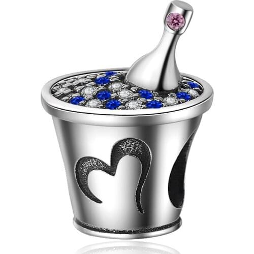 XiaoJing Fashion 925 Sterling Silver Blue CZ beer Wine bottle Charms Beads Fit Original European Charm Bracelet Jewelry 2019