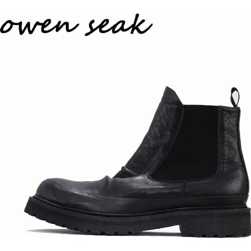 Owen Seak Men Chelsea Boots High Ankle Luxury Trainers Genuine Leather Sneaker Winter Snow Black Boots Flats Shoes