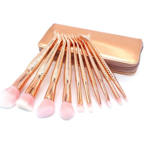 6/10Pcs Gold Mermaid Makeup Brushes Set Foundation Powder Blush Cosmetic Make Up Blushes Eyeshadow Contour Concealer Brushes Kit