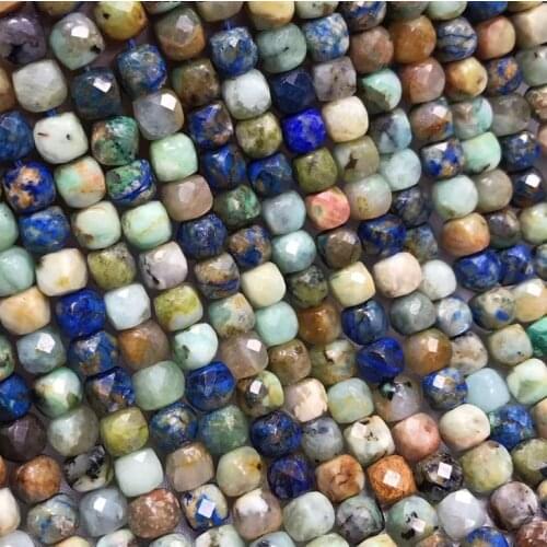 Natural Chrysocolla lapis lazuli Cube Bead DIY Bracelet Charm Hand Cut Square Perle Gemstone For Jewelry Making braceletNecklace