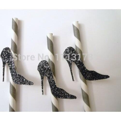 Cheap glitter Bachelorette party straws decorations, bridal shower decoration- Glittered Stilleto high heel shoes straws