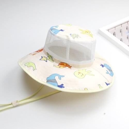 New 2019 Summer Children Sun Hat Boys Bucket Hats for Girls big brim hat Cartoon Dinasour Kids cotton Caps Girls Sun Hats