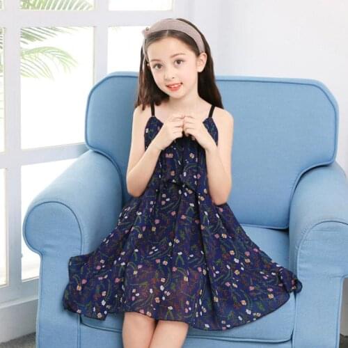 Girls Clothes Summer 2021 Fashion Chiffon Floral Printing A-line Slip Princess Dress Casual Kids Clothing Cute Beach Dresses