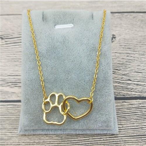 Hollow Pet Paw Footprint Necklaces Shellhard Cute Animal Dog Cat Love Heart Pendant Necklace For Women Girls Jewelry Necklace