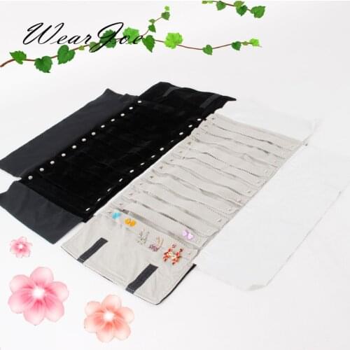 Pro Black/Gray Velvet Earring Storage Roll Bag 60 Pairs Jewelry Display Pouch Carrying Case Travel Jewellery Package Organizer