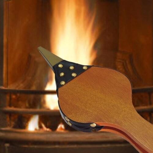 Fireplace bellows brown wood bellows blower flame bellows for barbecue outdoor camping coal fire pit hand with bellows belt