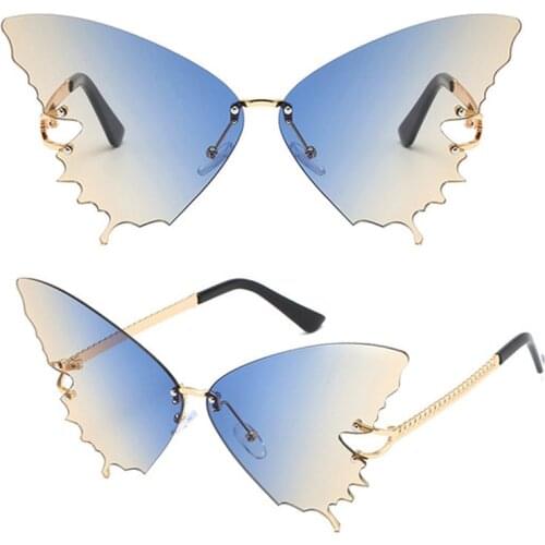 Butterfly Rimless Sunglasses Women Fashion Oversized Steampunk Sunglasses Vintage Eyewear UV400 Butterfly Shaped Glasses Women