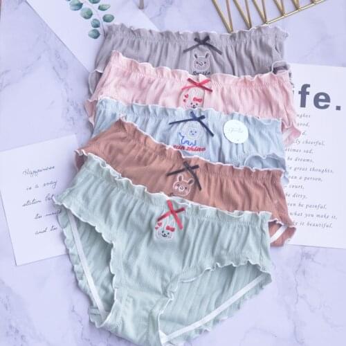 SP&CITY Japanese Cartoon Animals Embroidery Cotton Underwear Women Period Panties Girls Cute Ruffles Edge Briefs Female Lingerie