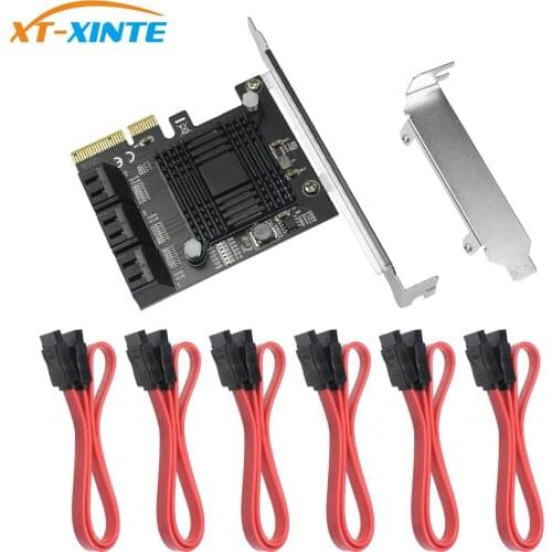 XT-XINTE 6Gbps SATA 3.0 to PCI-E Controller Card 6/10 Ports SATAIII PCIe Expansion Card PCI Express Adapter Converter w Heatsink
