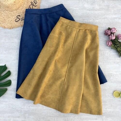 2021 Autumn Winter New Simple Solid Color Leather Velvet Skirt High Waist Slim Temperament Women A-line Long Skirt Free Shipping