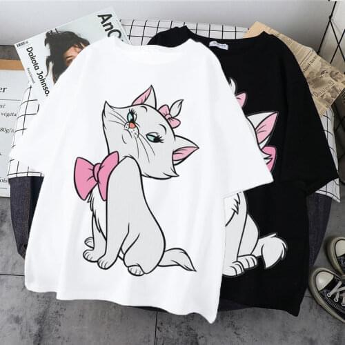 Disney Womens 3D T-shirt Cartoon Cat Harajuku T-shirt Kawaii Short Sleeve Oversized T-shirt y2k