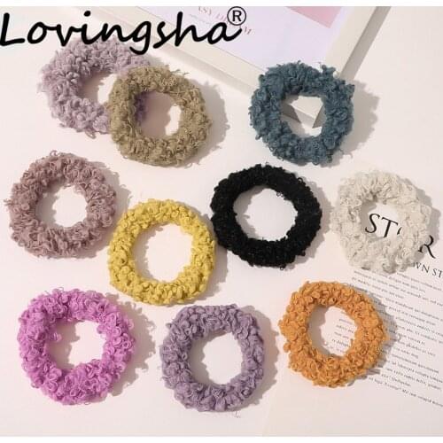 LOVINGSHA Lambs Wool Design Women Hair Accessories Brand Female Hair Tie Lady Scrunchies Girl Ponytail Hair Holder Rope FC259