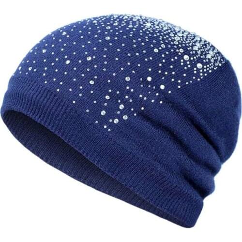 Women Warm Beanies Casual Solid Adult Cover Head Hat Solid Navy High Quantity Hats Wool Diamond Type Cap Warm Wool Hat Earmuffs