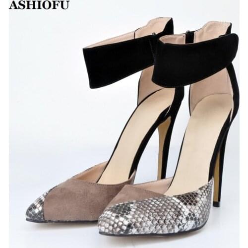 ASHIOFU New Hot Sale Ladies High Heel Pumps Patchwork D'orsay Style Party Dress Shoes Sticker Straps Summer Evening Court Shoes