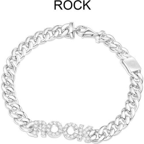SLJELY Brand Design 925 Sterling Silver ROCK Letters Chain Bracelet Micro 5A Cubic Zirconia Women Fine Luxury Jewelry