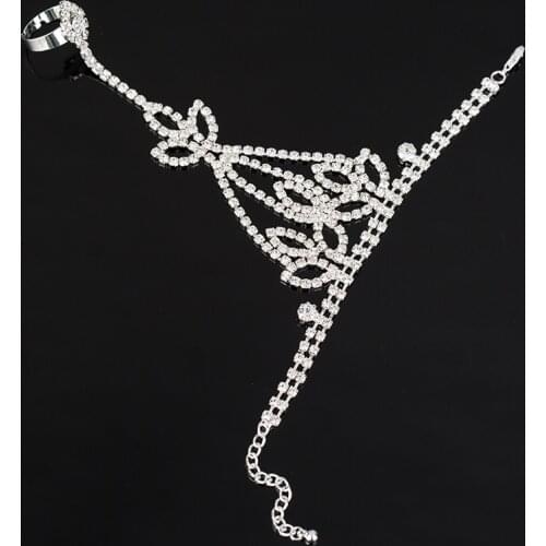 Glove Flower Rhinestone Slave Bracelet Silver Plated Metal Bridal Wedding Jewelry Bracelets for Women