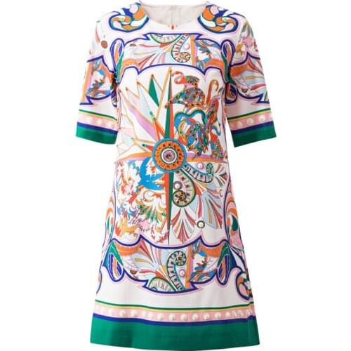 Designer Mini Dress Summer New WomenS High Street Party Casual High Quality Elegant Fashion Diamond Round Neck Printed Dresses