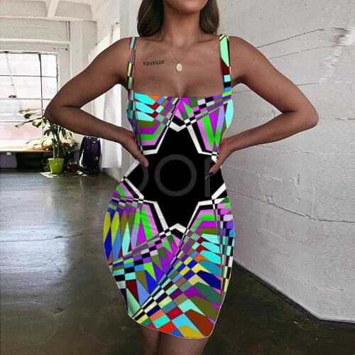 KYKU Dizziness Dress Women Colorful Bodycon Dress Black Hole Ladies Dresses Rainbow Sundress Womens Clothing Mini Evening Beach