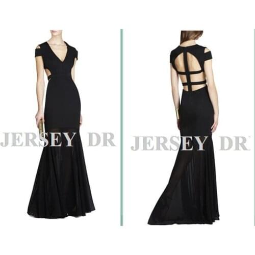 Free shipping vestidos formales maxi 2018 black long V-neck fish tail plus sexy backless elegant party gown bridesmaid dresses