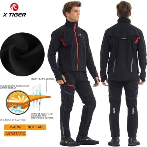 X-TIGER Winter Fleece Thermal Cycling Jacket Coat Reflective Bicycle Clothing Set Sportswear Windproof MTB Bike Jerseys Clothes