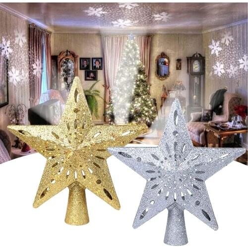 Star Tree Topper with LED Rotating Snowflake Projector Lights、Christmas Star Tree Topper Lights 3D Snowflake Projector Light