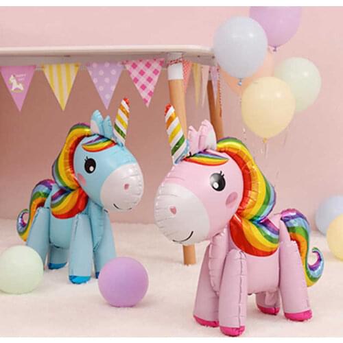 1pcs 3D Unicorn Balloon Walking White Blue Pink Unicorn DIY Party Decoration Foil Balloon Kids Birthday Toys Unicorn Balloons