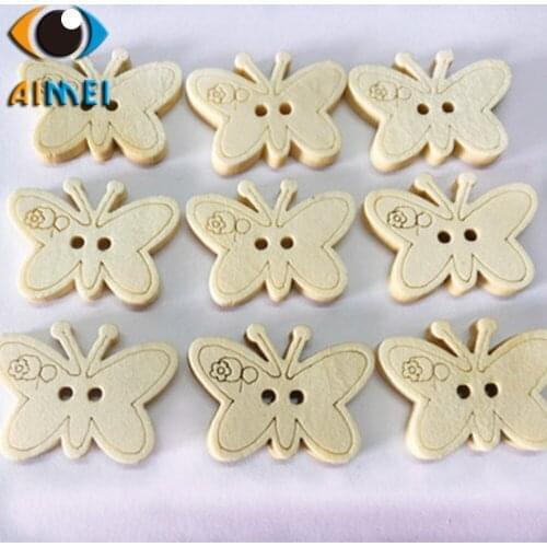 100pcs/lot Wholesale Logistic Butterfly Wooden Buttons For Diy Cartoon Wooden Button For Children Handmade Creative Accessories