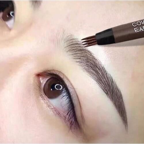 2Pc/Lot 3D Microblading Eyebrow Tattoo Pen and card 4 Fork Tips Fine Sketch Liquid Eyebrow Pencil Waterproof Eyebrow Tint Makeup