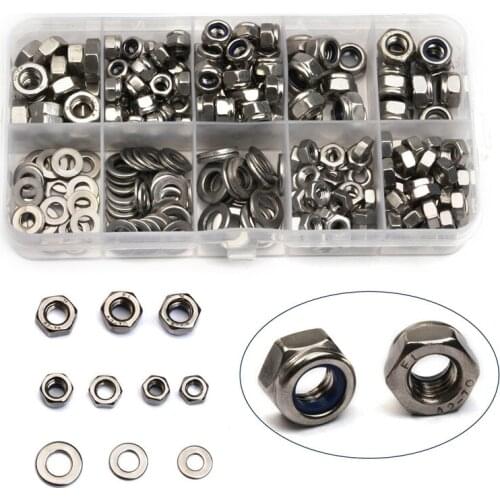 255PCS M4/M5/M6 Stainless Steel Hexagon Nuts Screw Nut Flat Washers Metal Ring Gaskets Plain Washer Assortment Kit With Box
