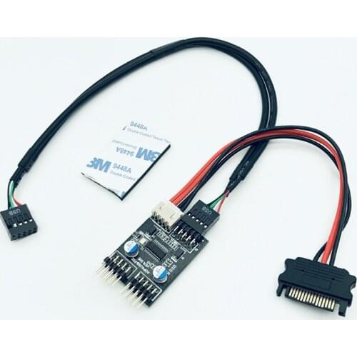 9Pin USB Header 1 to 2 Card Board Desktop 9-Pin USB HUB USB2.0 9pin Connector Adapter 30cm USB 9Pin Cable + SATA Power Cable NEW