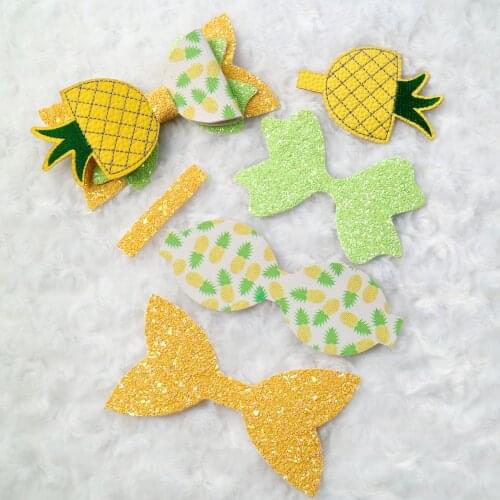 Pineapple Lychee Glitter Faux Synthetic Leather Fabric Bows Set Leather Crafts DIY Handmade With Fragrance no Clip ,1Yc17071