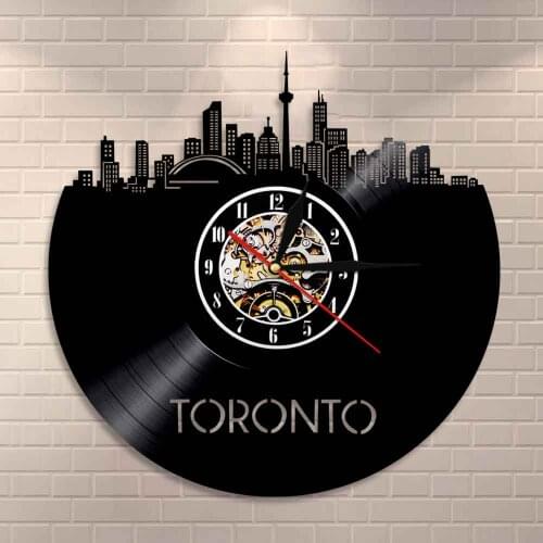 Canada Cityscape Vinyl Record Clock Toronto Skyline Wall Art Home Decor Wall Clock Canadian Gift Canada Travel Decorative Clock