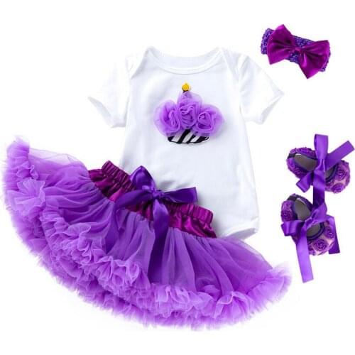 Baby Girls Cake Love Birthday Party Romper Elegant Purple TUTU Skirt Birthday Outfit Infant Girl Bow Headband Retro Rose Shoes
