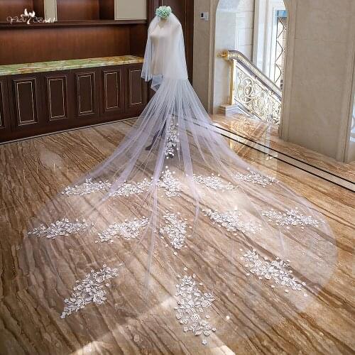 LZP290 Bride Veil Applique Tulle veu de noiva Long Wedding Veil Bridal Accessories Lace Small Flowers Bridal Veil