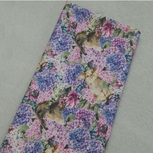 Brand New Purple Pink Blue Flower & Animals Printed Cotton Fabric 009 Fabric Patchwork for Cloth Dress Party Home Decor