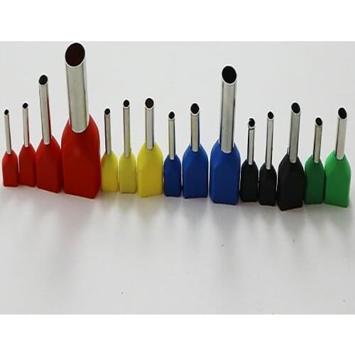 50pcs TE2510 2512 4012 6014 10-14 16-14 Insulated Ferrules twin Terminal Block Cord End Wire Connector Electrical Crimp