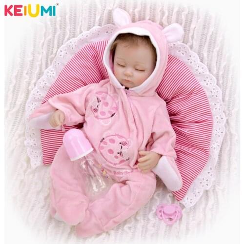 KEIUMI Tailored Sleeping Reborn Baby Dolls Menina Silicone Touch Soft Relistic 17 inch Baby Reborn With Pillow kids Bedtime Gift