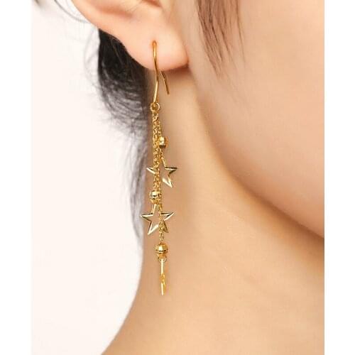 Fashion 999 Real 24k Yellow Gold Star Dangle Earrings 4.51g
