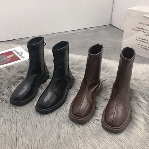 Fashion Designer Motorcycle Ankle Boots Women Platform Leather Korean Shoes Fall Winter Gothic Punk Chelsea Boots Black Brown