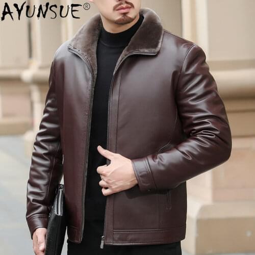 AYUNSUE Winter Coat Men Jacket Genuine Sheepskin Leather Jackets Real Wool Clothes Thick 2020 Mens Clothing Hommes Veste LXR769